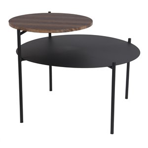 privilege 2-tiered modern metal accent table with wood upper top in black