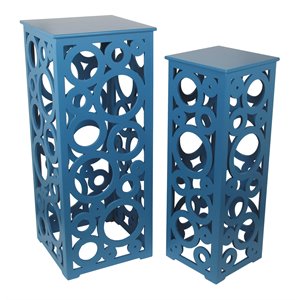privilege tall cut out contemporary wood accent tables in blue (set of 2)