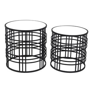 privilege contemporary metal and mirror accent tables in black (set of 2)