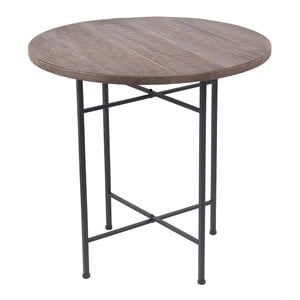 privilege round contemporary metal accent table with wood top in brown