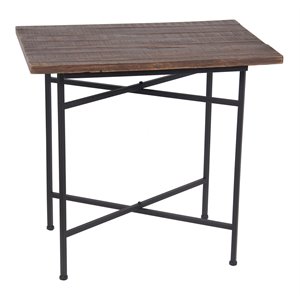 privilege rectangular contemporary metal accent table with wood top in brown