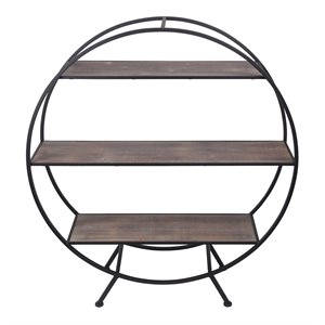 privilege 3-tier metal and wood rack with 4 legs and round design in brown