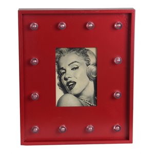 privilege contemporary wood desk/wall photo frame with 10 led bulbs in red