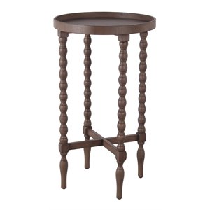 privilege round contemporary wood accent table in acanthea brown