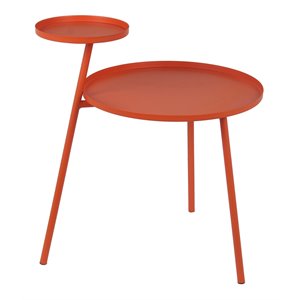 privilege contemporary metal accent table with 3 legs and tray top in orange
