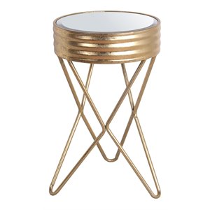 privilege small contemporary iron metal accent table with mirror top in gold