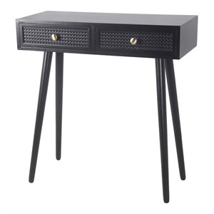 privilege 2 door transitional wood accent console table in midnight black