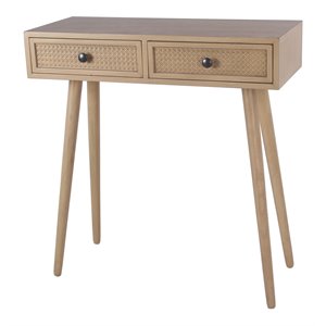 privilege 2-door transitional wood accent console table in camel tan