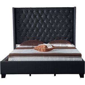 majestic diamond-tufted faux leather bed with nailhead trim in black