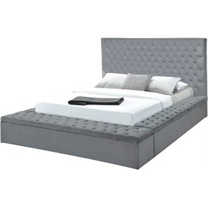 folier tufted faux diamonds velvet upholstered storage bed in gray