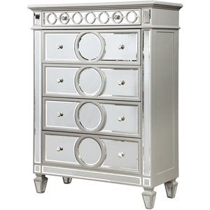 titanic furniture starlite 5-drawer wood chest with mirror trim in silver