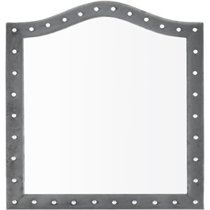 titanic furniture royalty faux diamond tufted velvet bedroom mirror in gray