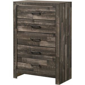 titanic furniture johnny brown wood trim 5-drawer chest with black metal handles