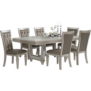 titanic furniture nero gray wood dining table with glass inserts and crystals