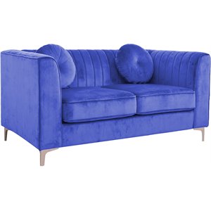 titanic furniture anthonuette velvet loveseat with 2 round accent pillows blue