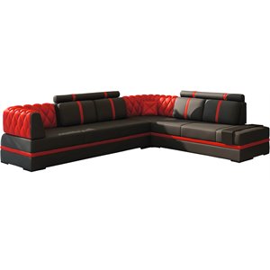 titanic furniture nova neo button-tufted faux leather sectional in black and red