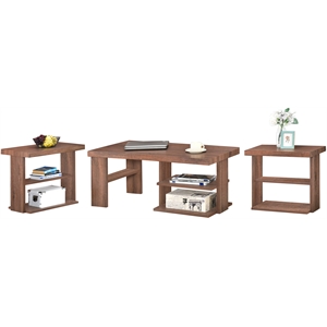 titanic furniture jeff 3-piece brown wood coffee table set with floating shelves