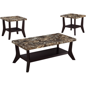 titanic furniture woody 3-piece table set with dark brown faux marble top