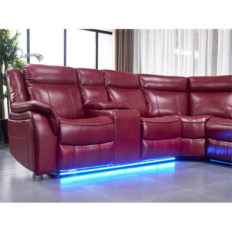 Titanic Furniture Falcon Red Bonded, Modern Leather Sectional With Led Light