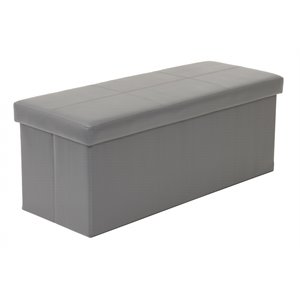 American Furniture Classics 43&quot Vinyl Foldable Tufted Storage Bench in Gun Gray