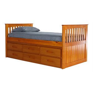 american furniture classics 12-drawer wood twin rake bed in honey oak