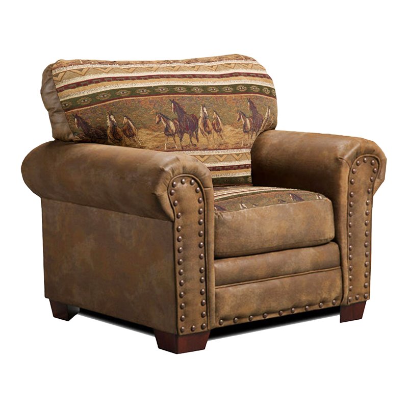 American Furniture Classics Microfiber Wild Horses Arm Chair in Brown