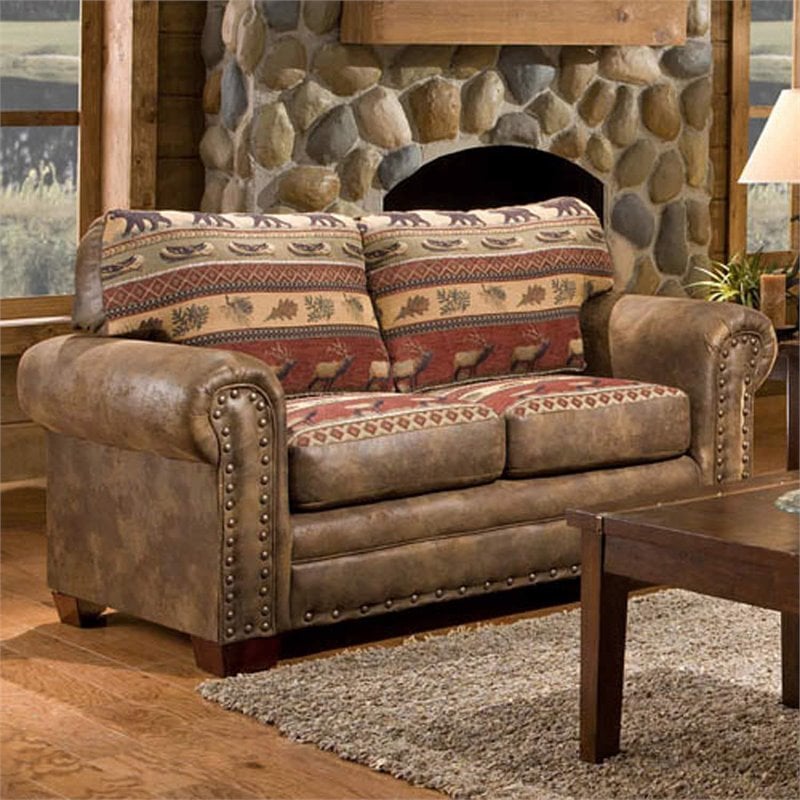 American Furniture Classics Microfiber Sierra Lodge Loveseat in Brown