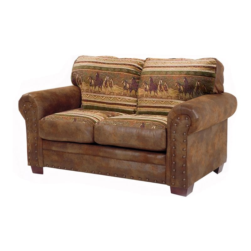 American Furniture Classics Microfiber Wild Horses Loveseat in Brown