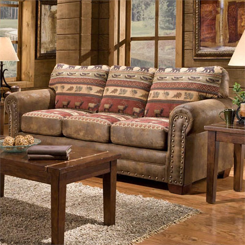 American Furniture Classics Traditional Microfiber Sierra Lodge Sofa in Brown