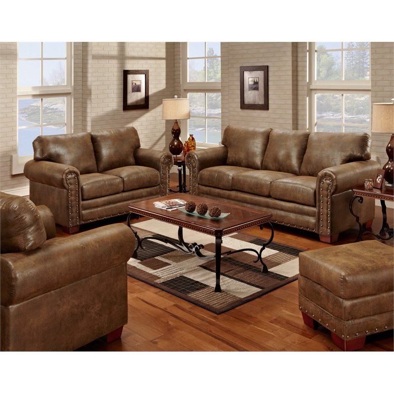 American Furniture Classics Traditional Microfiber Buckskin Sofa in Brown