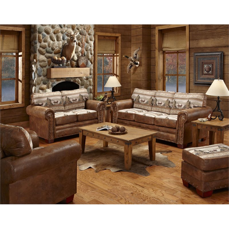American Furniture Classics Traditional Microfiber Alpine Lodge Sofa in Brown
