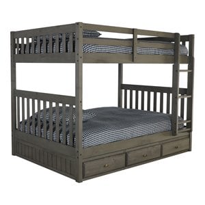 american furniture classics 3-drawer wood full over full bunk bed in charcoal
