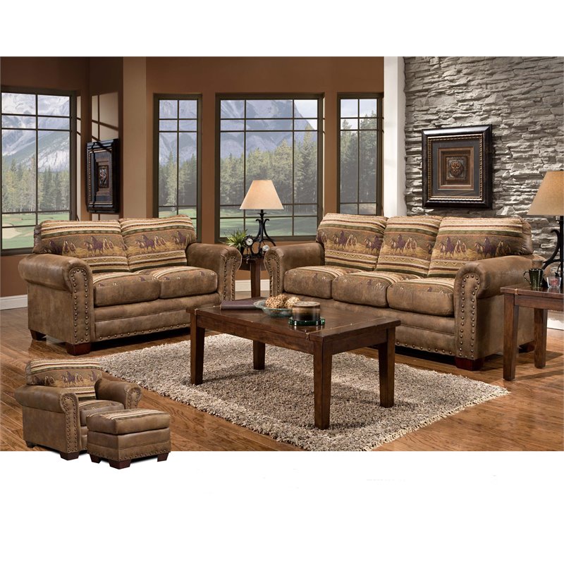 American Furniture Classics Wild Horses 4-piece Microfiber Sofa Set in Brown