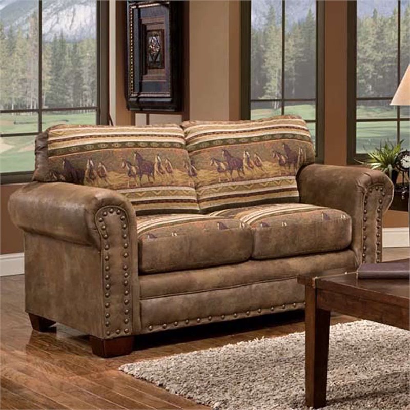 American Furniture Classics Wild Horses 4-piece Microfiber Sofa Set in Brown