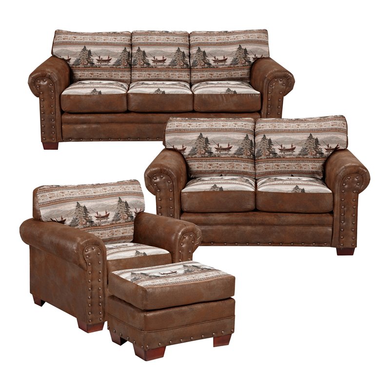 American Furniture Classics Alpine Lodge 4-piece Microfiber Sofa Set in Brown