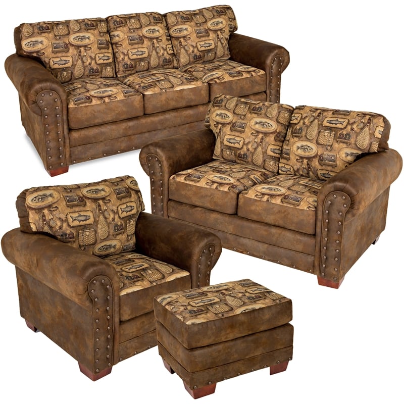 American Furniture Classics River Bend 4-piece Microfiber Sofa Set in Brown