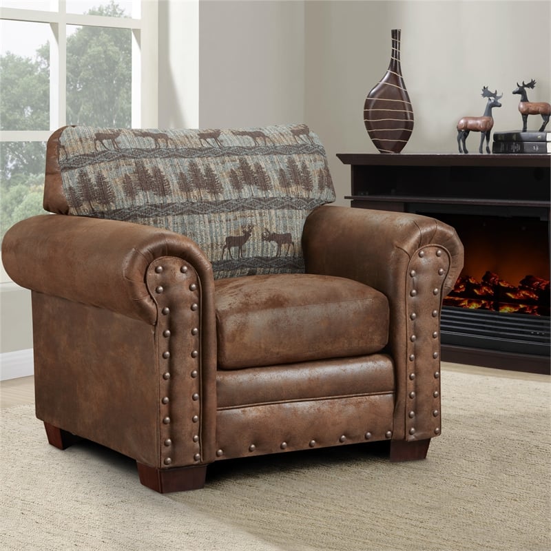 American Furniture Classics 8501-90 Deer Teal/Brown Tapestry Lodge Arm Chair