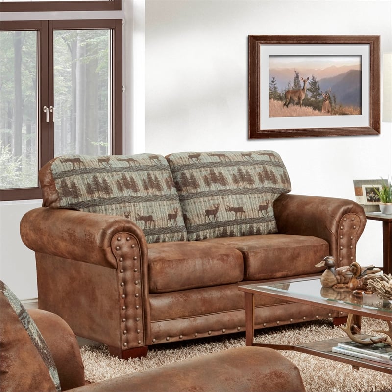 American Furniture Classics 8502-90 Deer Teal/Brown Lodge Tapestry Loveseat