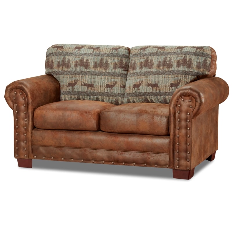 American Furniture Classics 8502-90 Deer Teal/Brown Lodge Tapestry Loveseat