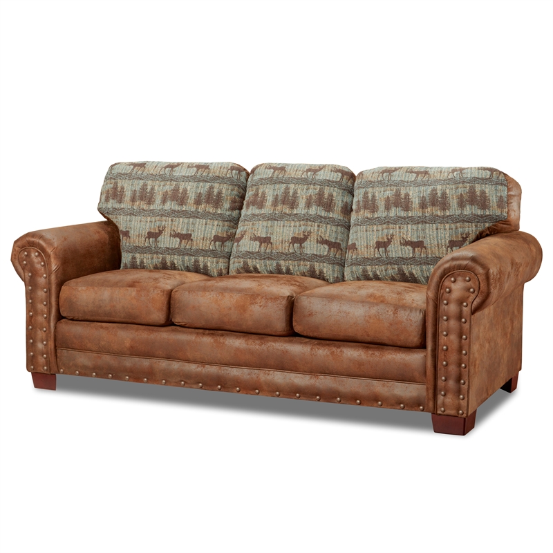 American Furniture Classics 8503-90 Deer Teal/Brown Lodge Tapestry Sofa