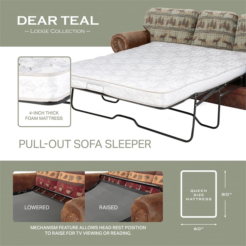 American Furniture Classics 8500-90S Deer Teal Lodge 4-Piece Set with Sleeper