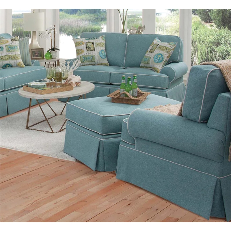 American Furniture Classics 8-080-S275A Coastal Aqua Series Upholstered Ottoman