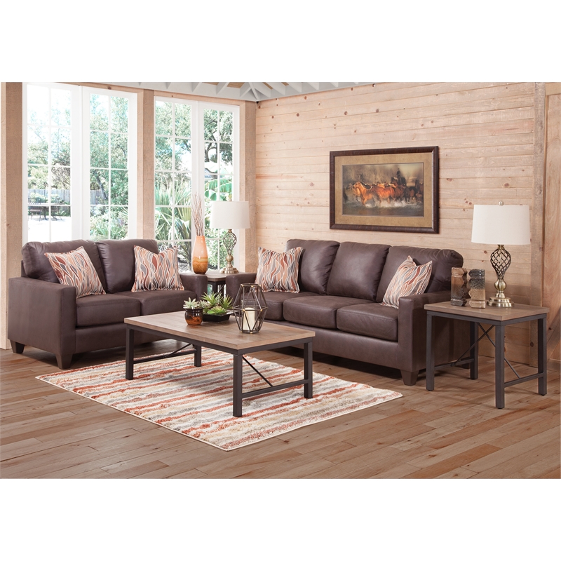 American Furniture Classics 8-020-A7V2 Square Arm Loveseat in Pinto Brown