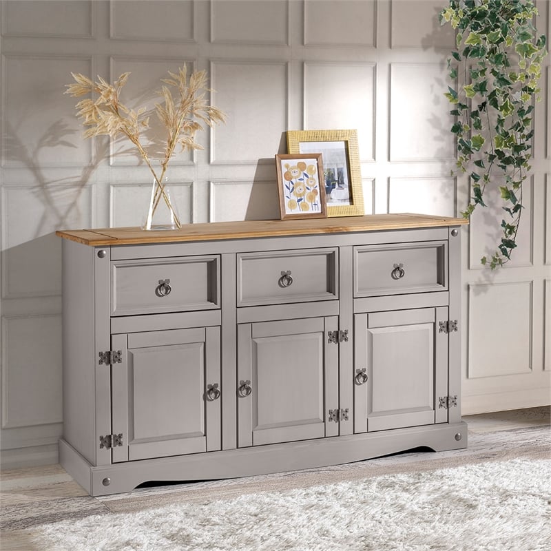 OS Home and Office Furniture Cottage Series Wood Buffet Sideboard in Corona Gray