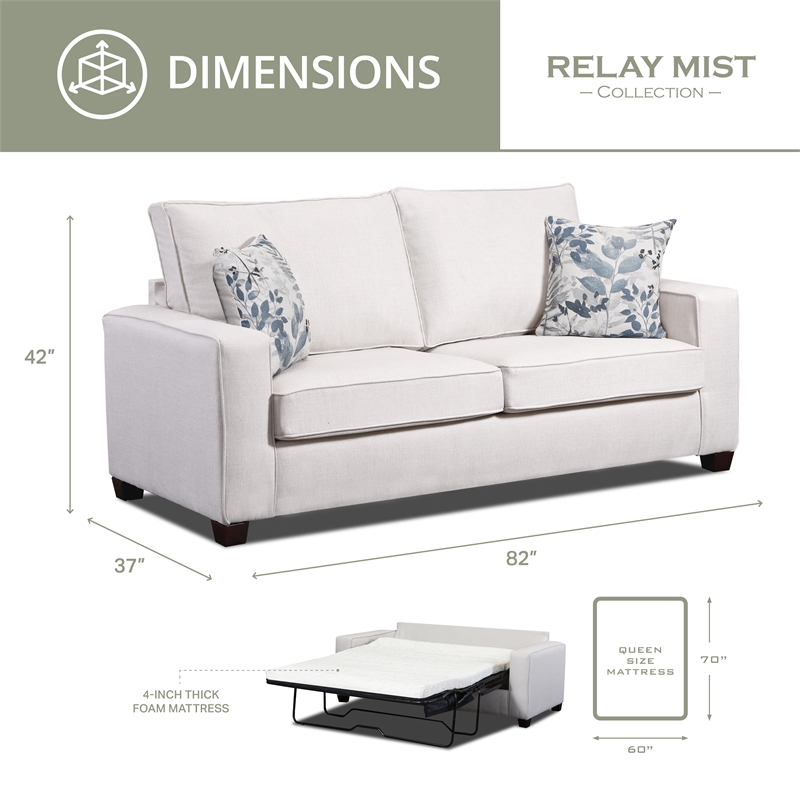 American Furniture Classics Relay Mist Sofa Sleeper with Two Throw Pillows