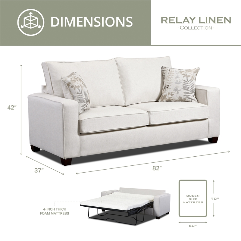 American Furniture Classics Relay Linen Sofa Sleeper with Two Throw Pillows