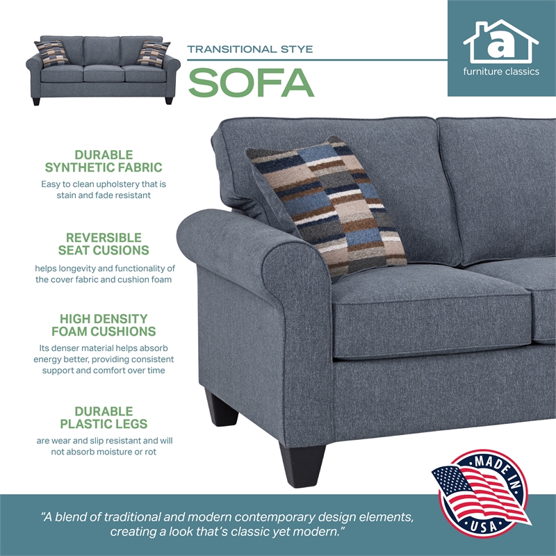 American Furniture Classics Eureka Rolled Arm Sofa with Two Pillows