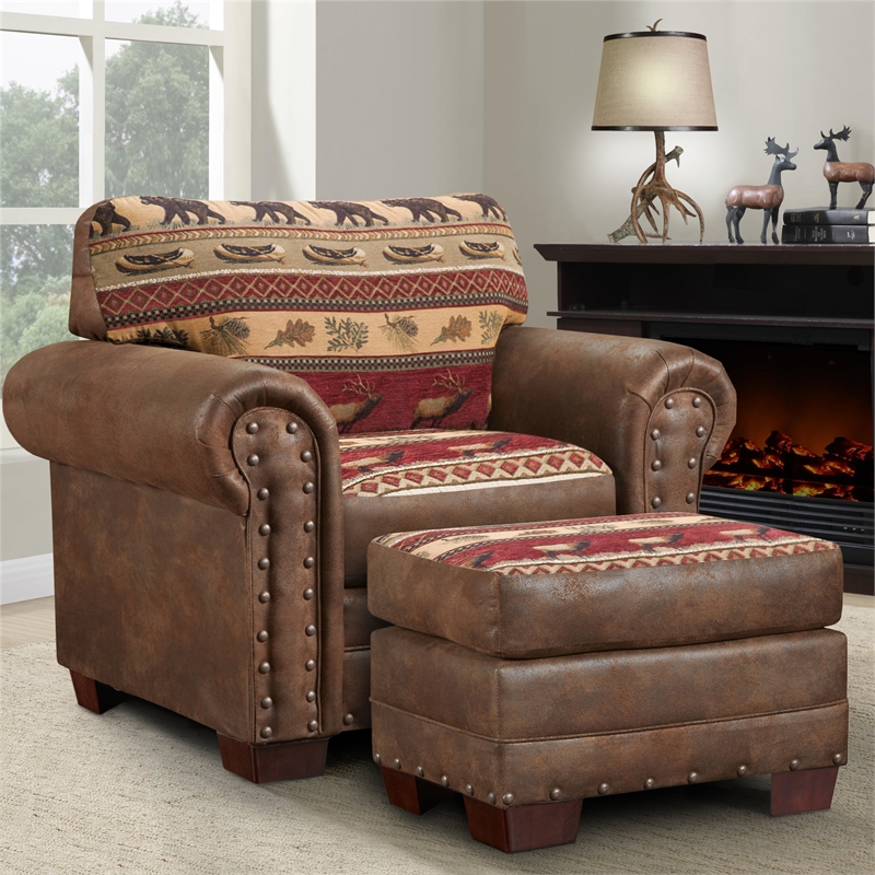American Furniture Classics Sierra Lodge Arm Chair with Matching Ottoman