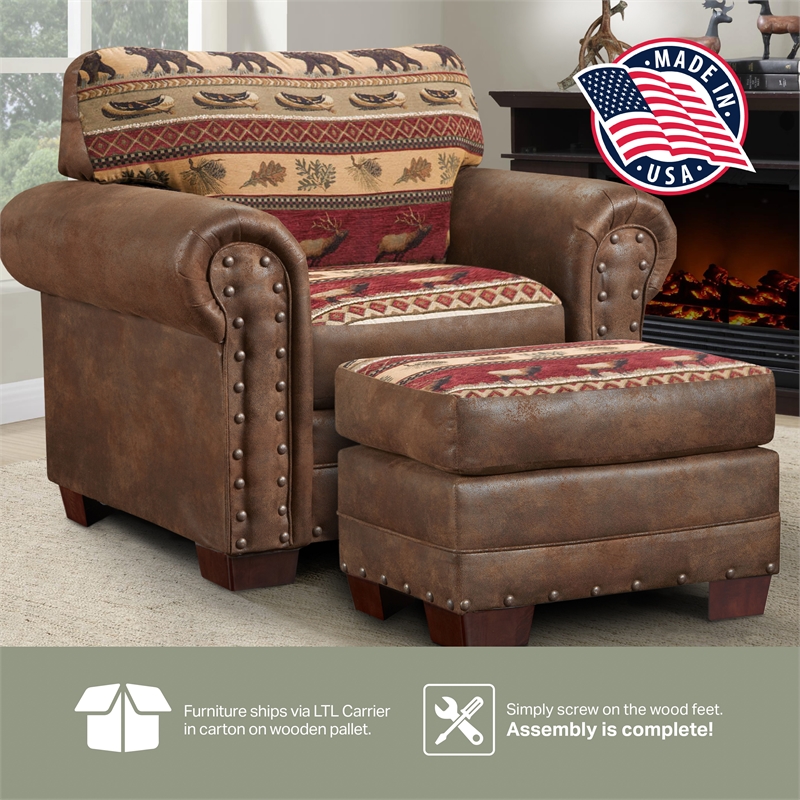 American Furniture Classics Sierra Lodge Arm Chair with Matching Ottoman