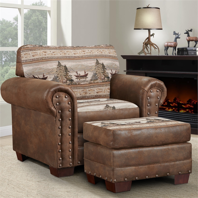American Furniture Classics Alpine Lodge Arm Chair with Matching Ottoman